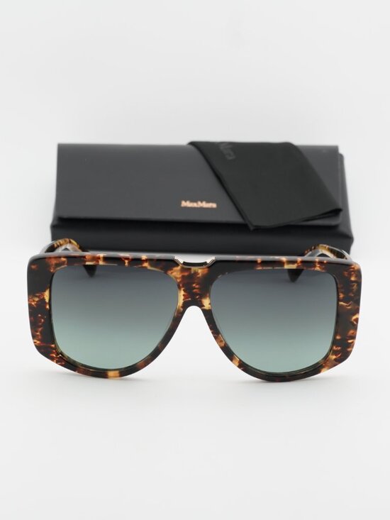Max Mara SPARK1 MM0075 52P Shield Sunglasses - Dark Havana / Green